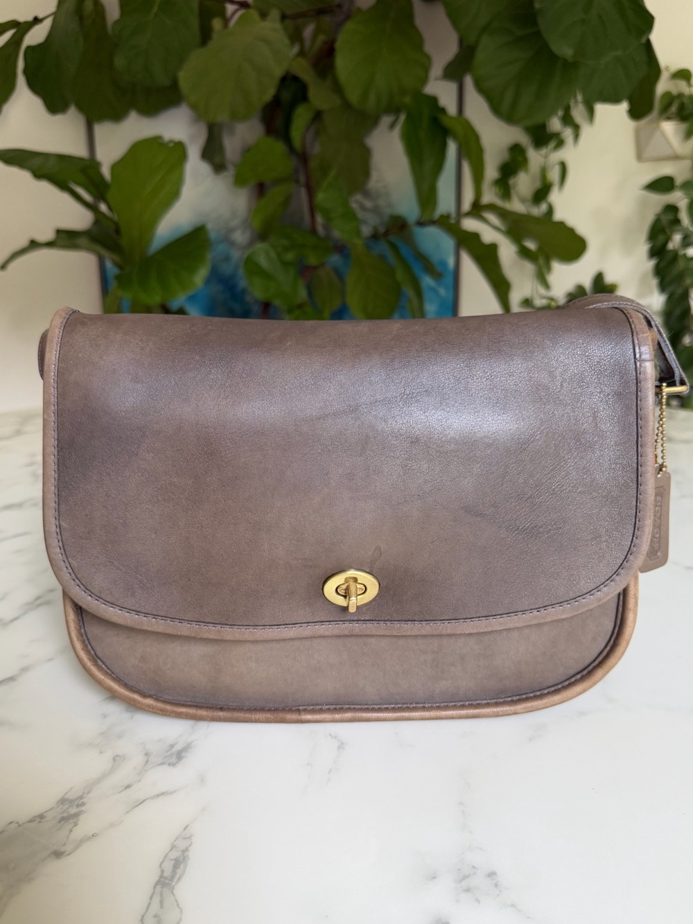 Coach Vintage NYC City Bag 9790 Flannel Grey Leather Turnlock Crossbody 80s